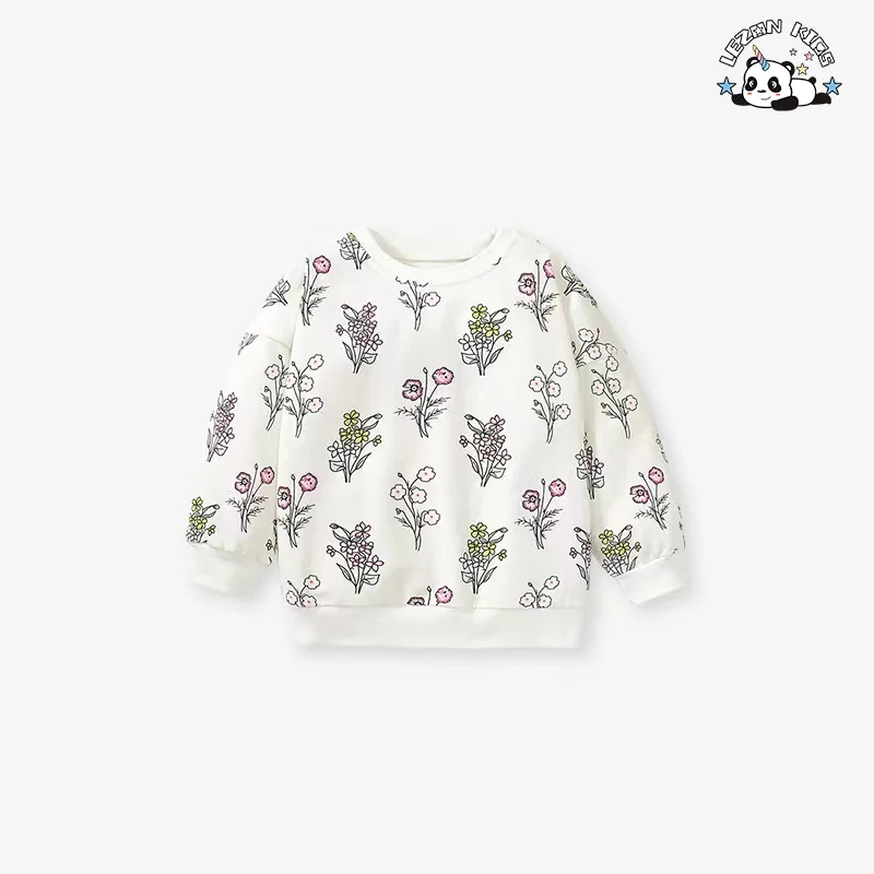 LEZONKIDS - Conjuntos de Roupas de Meninas Vendidos Diretamente Conjuntos de Saia Estampada com Flores de Manga Longa para Idades 14 Estilo Boutique Casual